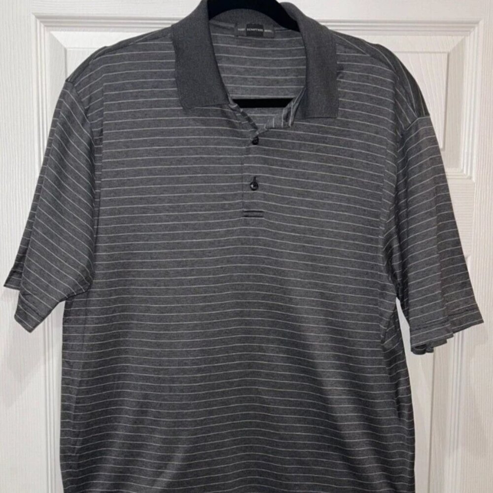 Hart Schaffner Marx Men's L Grey Stripe Polo Shirt Breathable Short Sleeve Italy